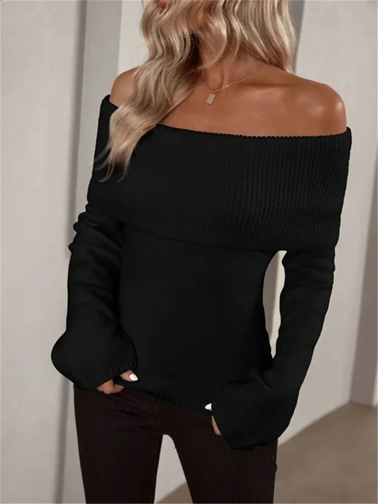 White Knit Sweater Pullover Female Off-Shoulder Slim Fashion Long Sleeve High Waist Backless Loose Knitwear Streetwear 240824
