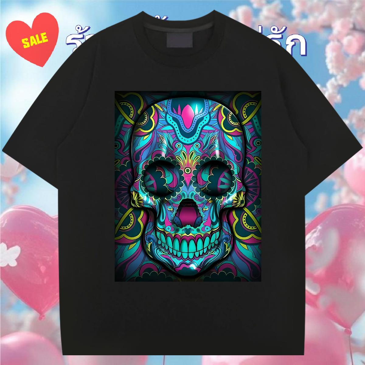 Unisex T Shirt For Man 230g Pure Cotton skull Street wear Hip Hop Custom Print Oversized Crew Neck Breathable Men Tshirts 2024 Designer Wear