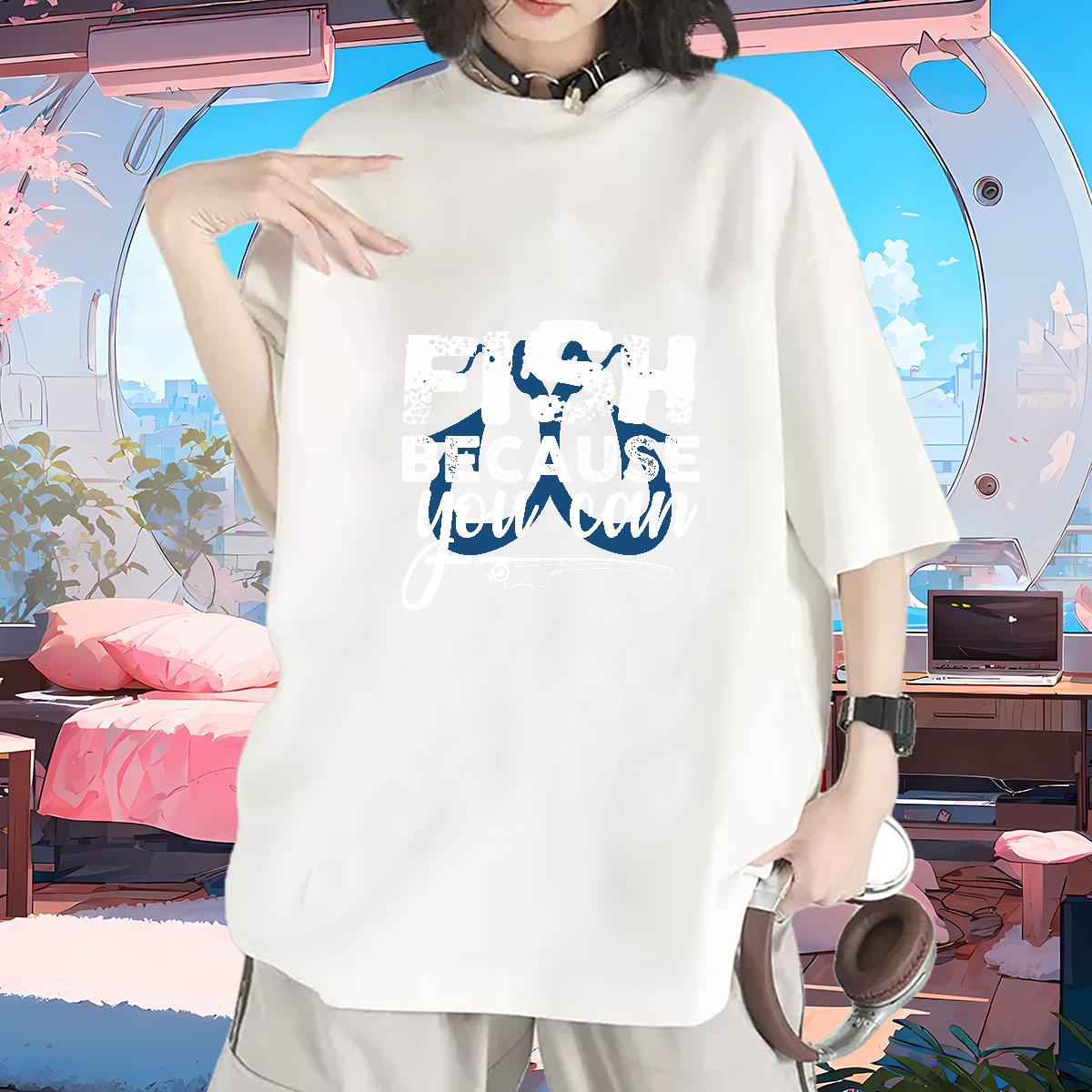 Soft Women Tshirts 230g Pure Cotton fish Hip Hop T-Shirts for Women Breathable Soft White Plus Size Clothings