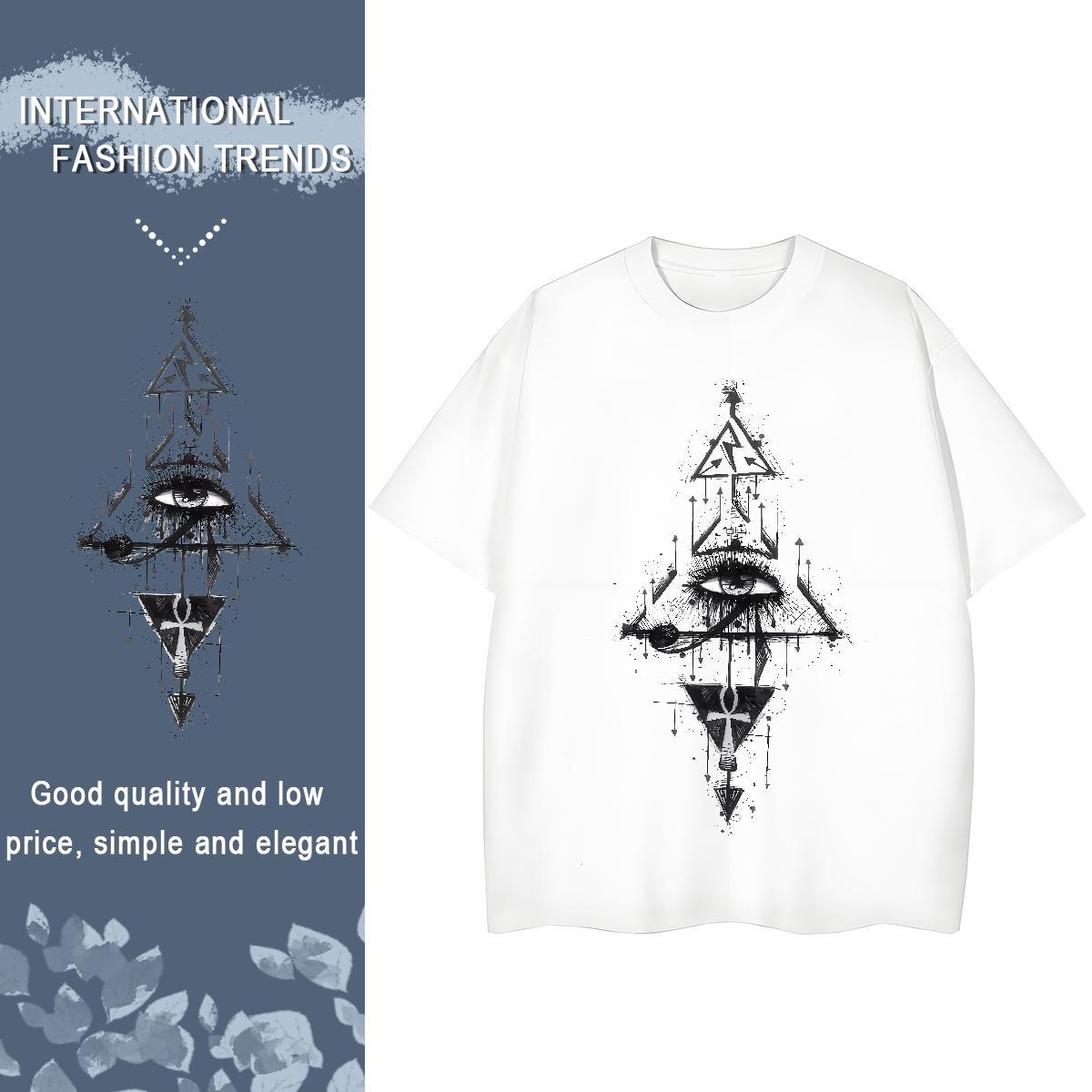 Loose Fit T-Shirts for Men 230g Pure Cotton eye of the devil Hip Hop Street Graphic Round Neck Short Sleeve Men Clothes T-Shirt Wholesale Tops Tees