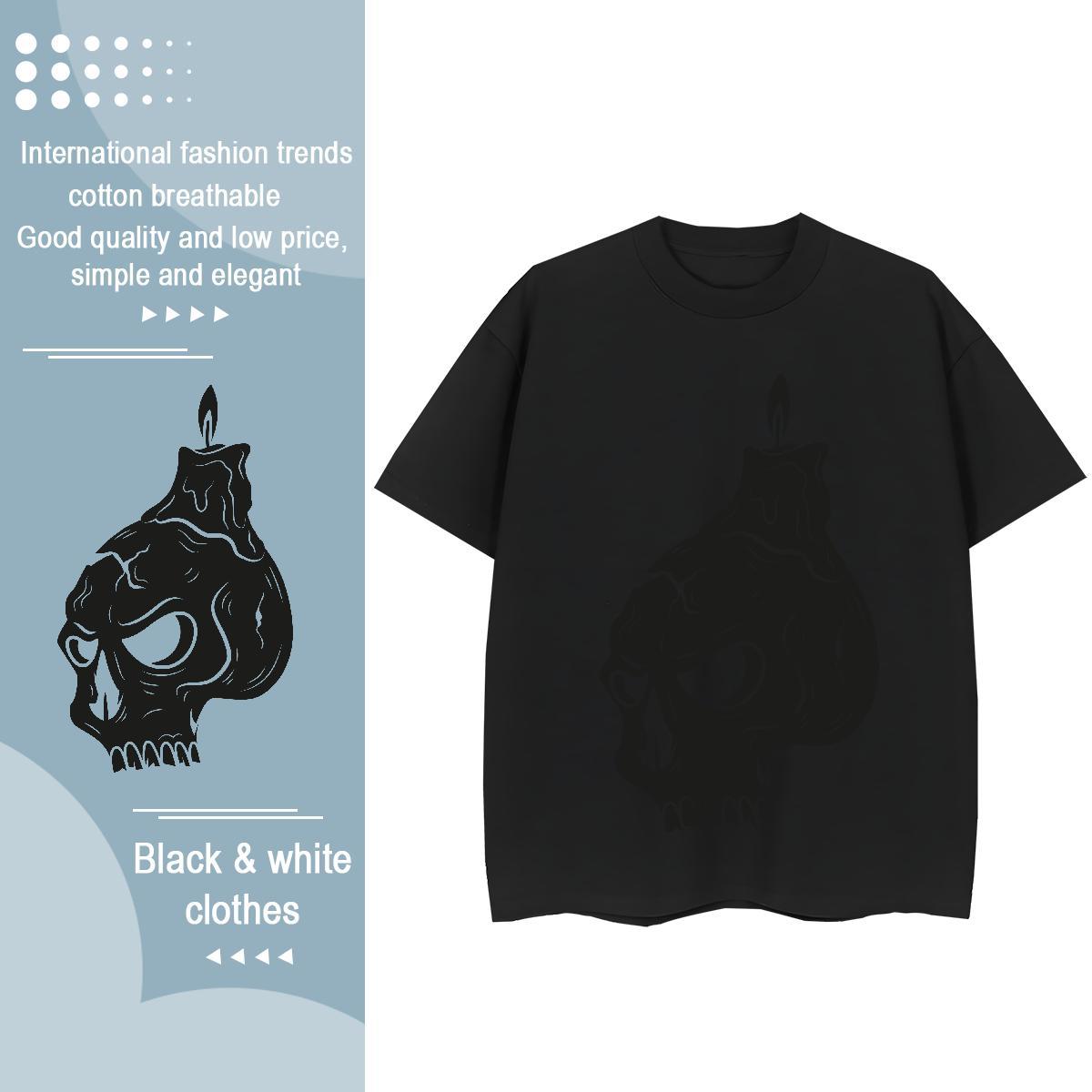 Soft T-Shirts 230g Pure Cotton skull Casual Beach Custom Print Oversized Breathable Short Sleeve Mens Tshirts Fashion Tops Tees