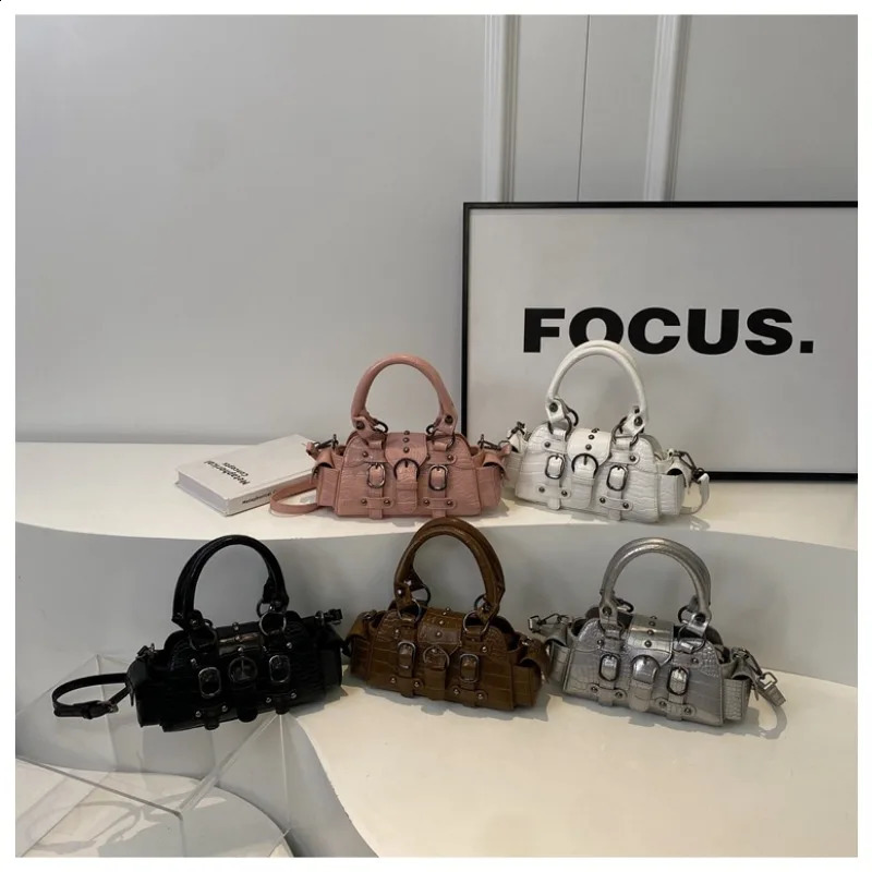 Alligator PU Boston Shoulder and Crossbody Bags Solid Hasp Unique Sense of y Handbags for Women Fashion 240824 4