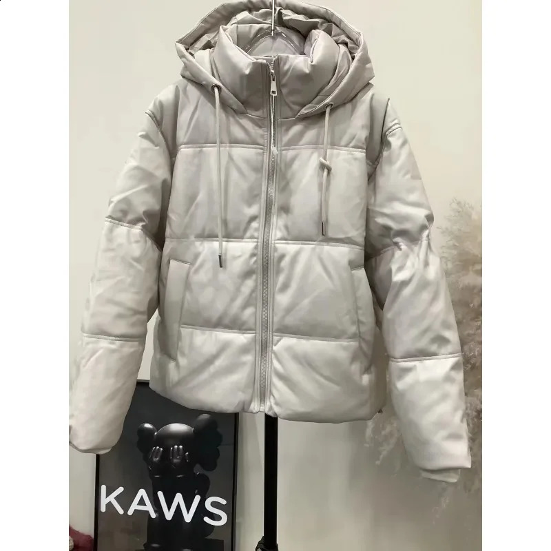 TRAF ZR Winter Womens Cold Jacket Warm Leather PU Parkas Promotion 240823