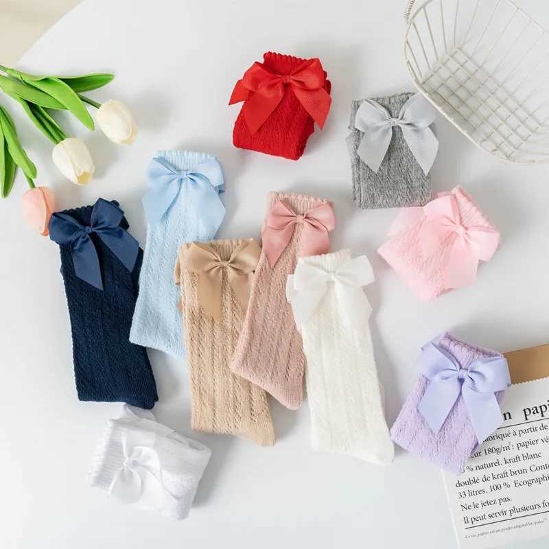 0-7Years Summer Kids Socks With Bow Baby Girls Long Sock Knee High Cotton Hollow Out Toddlers Sock Mesh Children Princess Socks CL240824