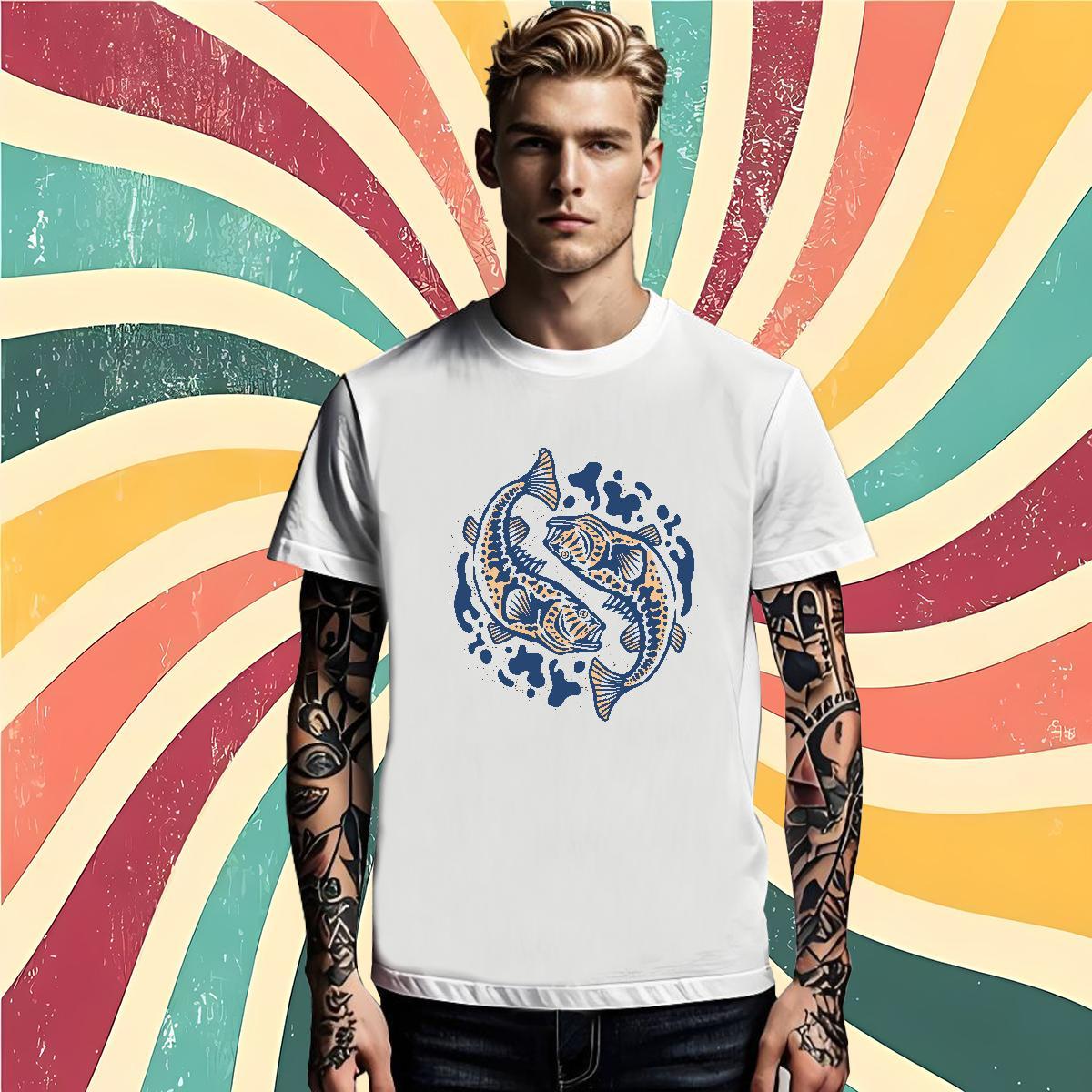 Classic Casual Tshirt for Man Woman fish Casual Daily Wear 230g Pure Cotton Tee Shirt Breathable Popular T-Shirts Black White