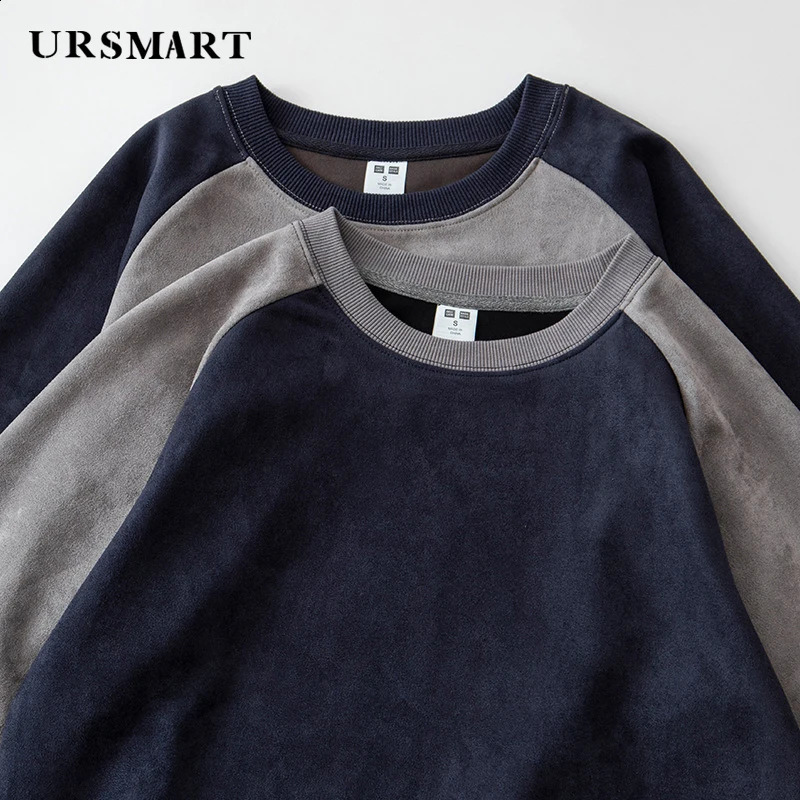 Mens suede crew neck hoodie for autumn and winter heavyweight fashion casual Lagrand sleep unisex style 240823