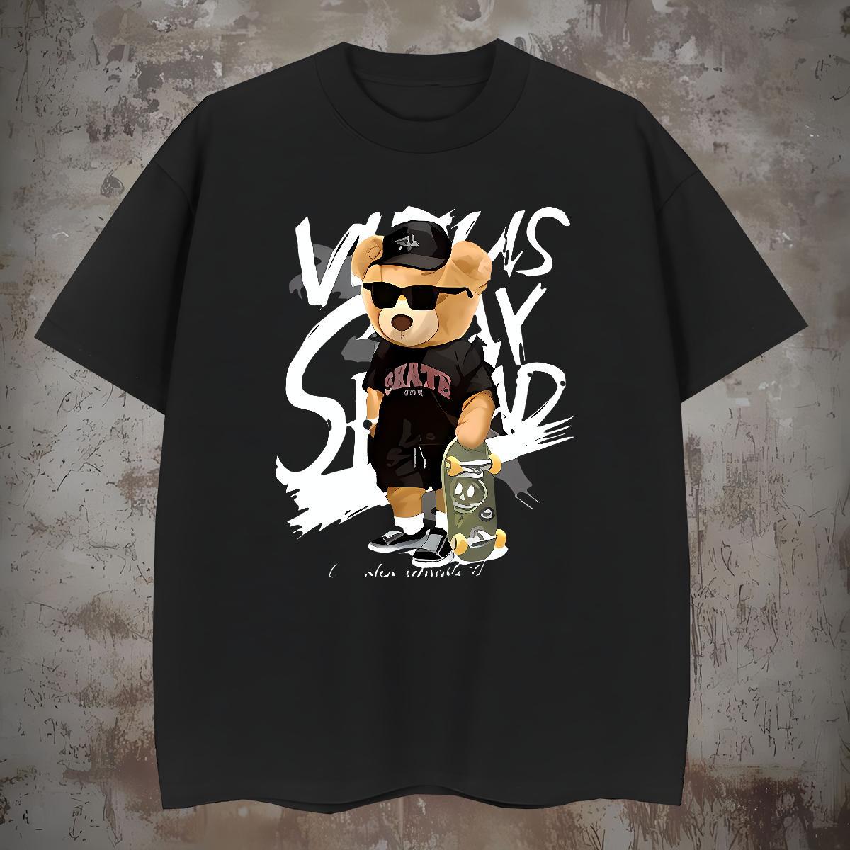 2024 Mens Tshirts bear Daily Wear 100% Cotton 230g Tops Tees Breathable Short Sleeve TOP Quality T-Shirts for Men Custom Big Size