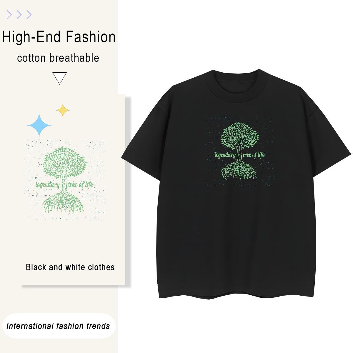 DIY Customized Men Tops Tees tree Street wear Hip Hop 230g Cotton Clothes Breathable Crew Neck Unisex Man T Shirts Black Oversized