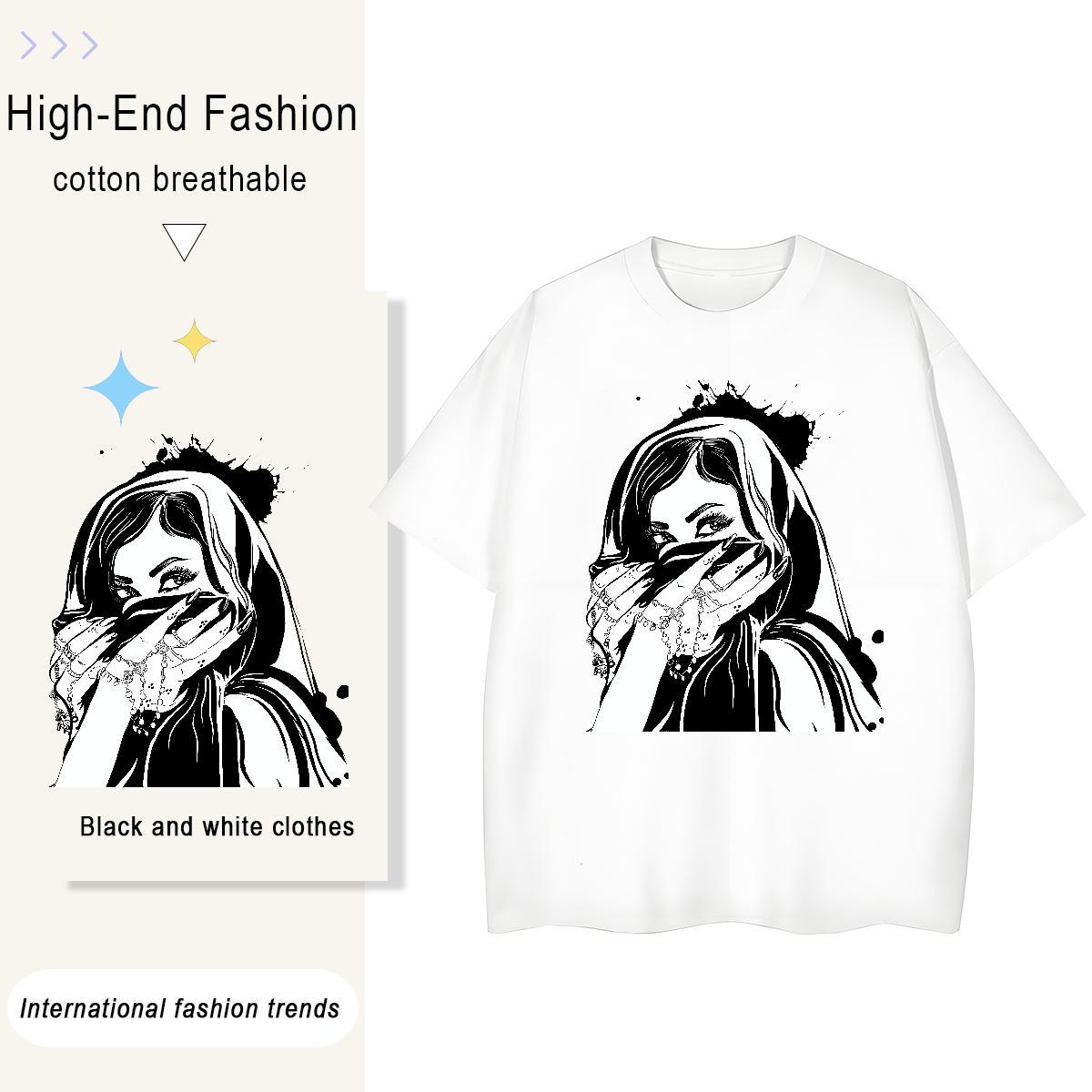 Free Shipping Woman Tshirt 230g Cotton masked Casual T shirt Short Sleeve O-Neck Custom Printed Top Tees