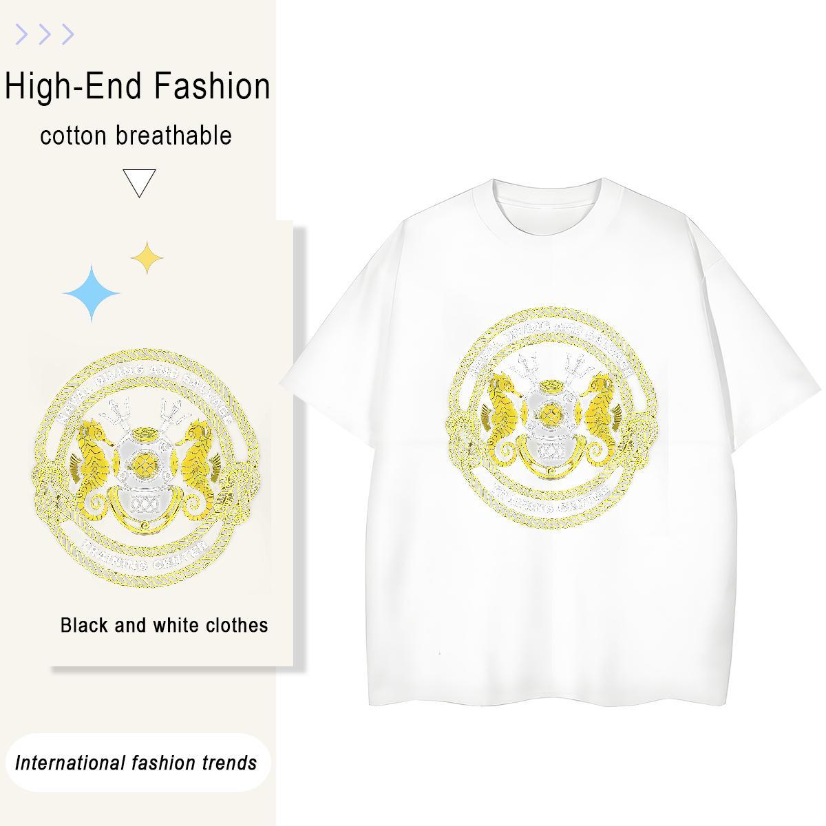 Designer Couples T Shirts sea horse Sport 230g 100% Cotton Polos Round Neck Short Sleeve High Quality Man T Shirts White Plus Size