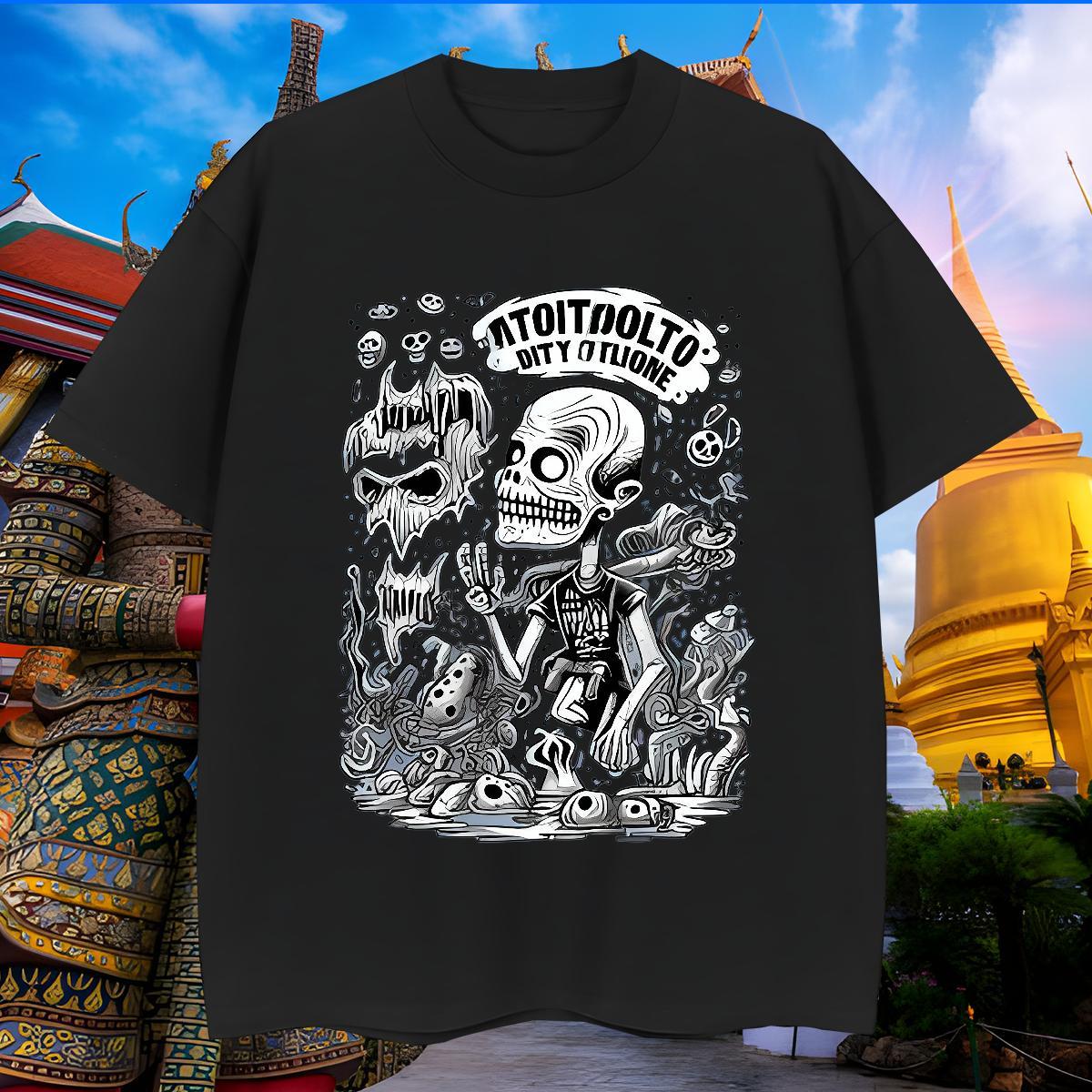 High Quality T-Shirts 230g Cotton skull Summer Casual Black Oversized Breathable Short Sleeve Men Tshirts Fashion Casual Wear