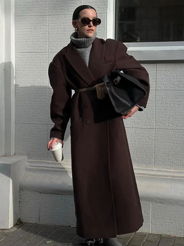 Women Lapel Long Sleeve Pockets Woolen Overcoat Elegant Warm Casual Doublebreasted Coats 2024 Female Commuting Streetwear 240823