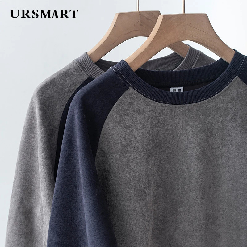 Suede Crew Neck Hoodie Autumn and Winter Heavy Fashion Casual Raglan Sleep Unisex 240823