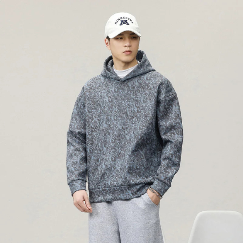 Suede sweater mens fashion street American loose plus size autumn and winter long sleeved hooded 240823