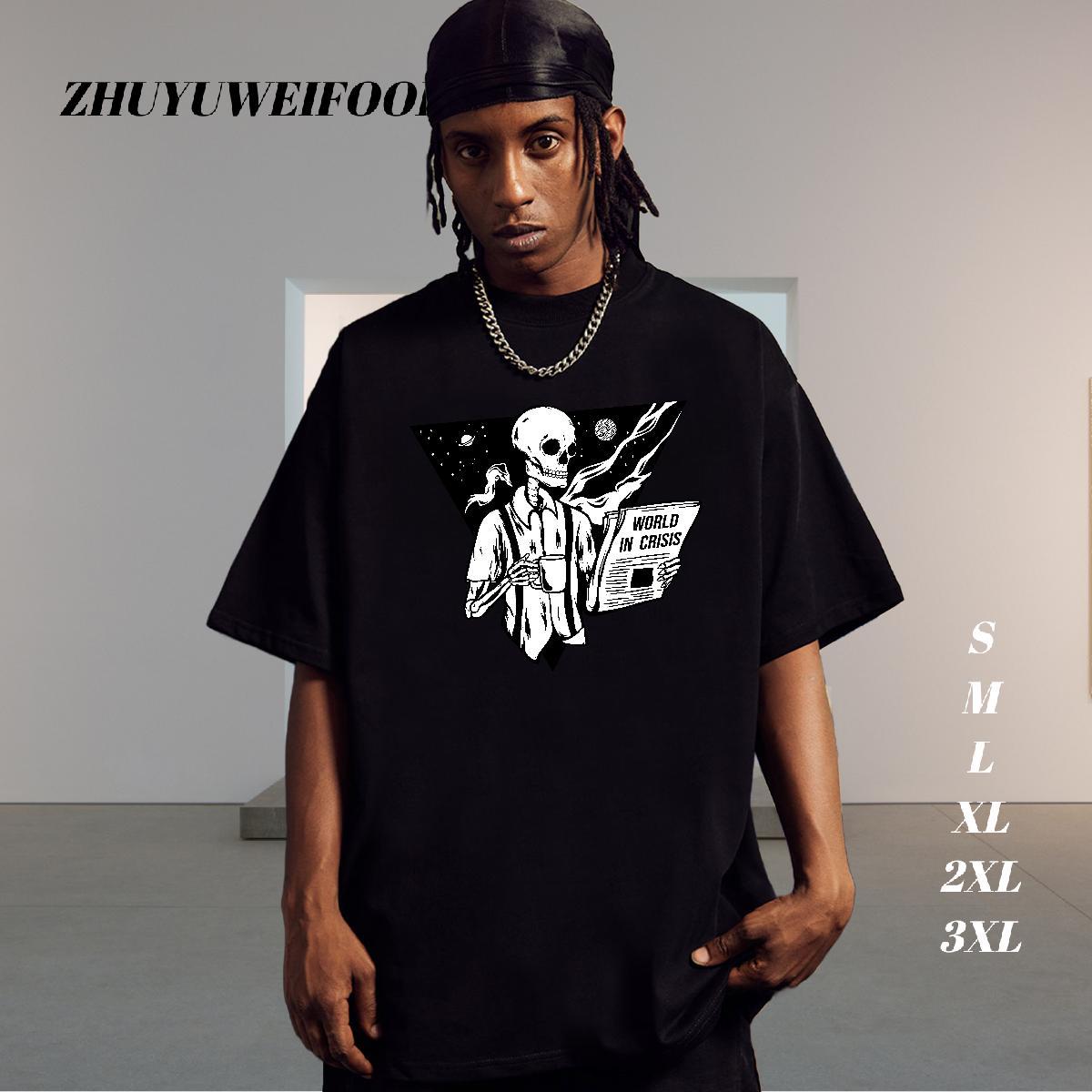 High Quality T-Shirts 230g 100% Cotton skull Spring Summer DIY Anime Pure Cotton Tshirts Stylist Tops Tees