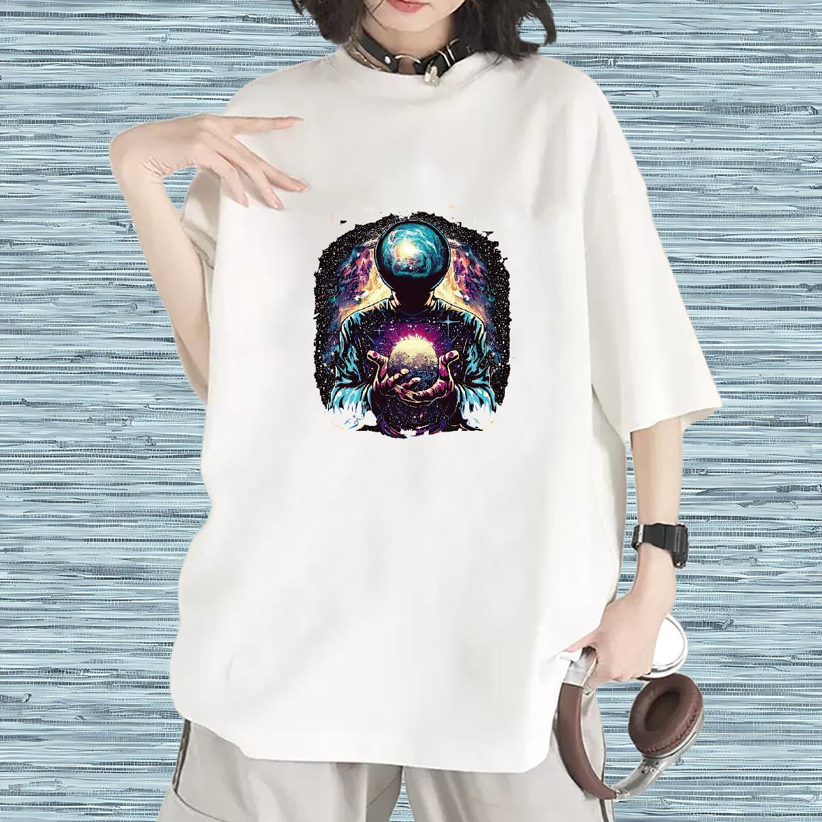 Lady Tshirt for Man Woman 100% Cotton 230g universe Sports Street Wear T Shirts Women Round Neck Short Sleeve Anime Print Tees Shirts