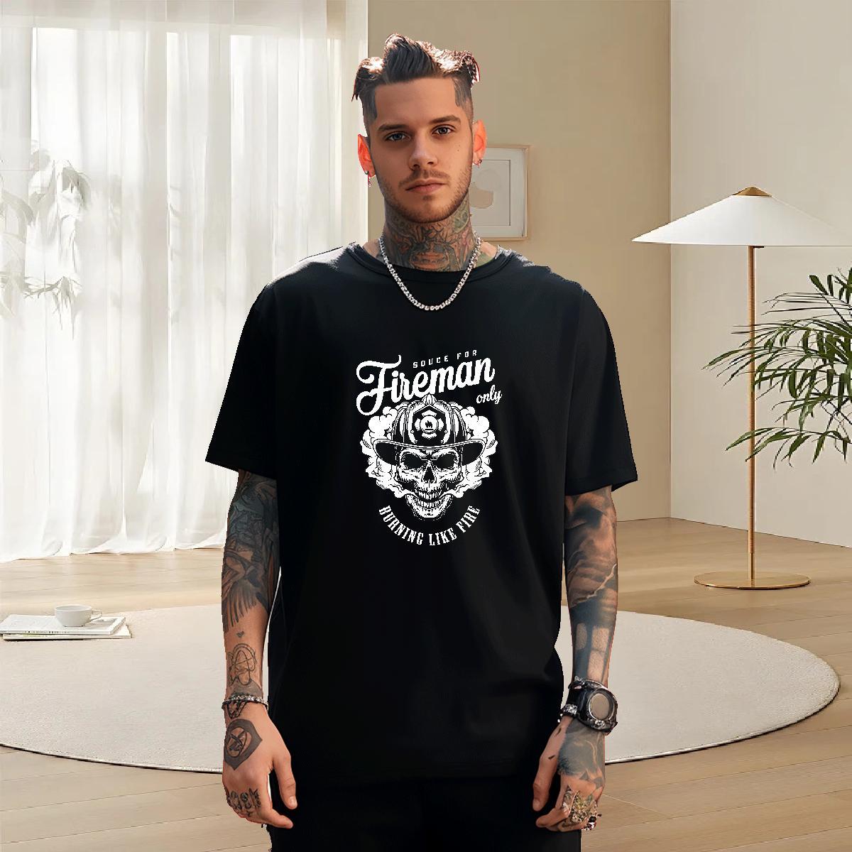 Cool Design T-Shirts for Men 100% Cotton 230g skull Daily Outfit DIY Round Neck Short Sleeve Couples T Shirts Fashion Design Polos