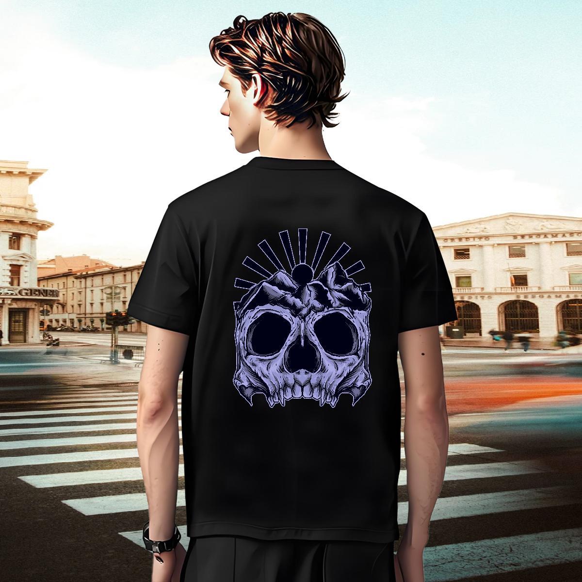Unisex T Shirts Men 230g Pure Cotton skull High Street Hip Hop Anime Print Breathable Mens Tshirts Free Shipping Polos