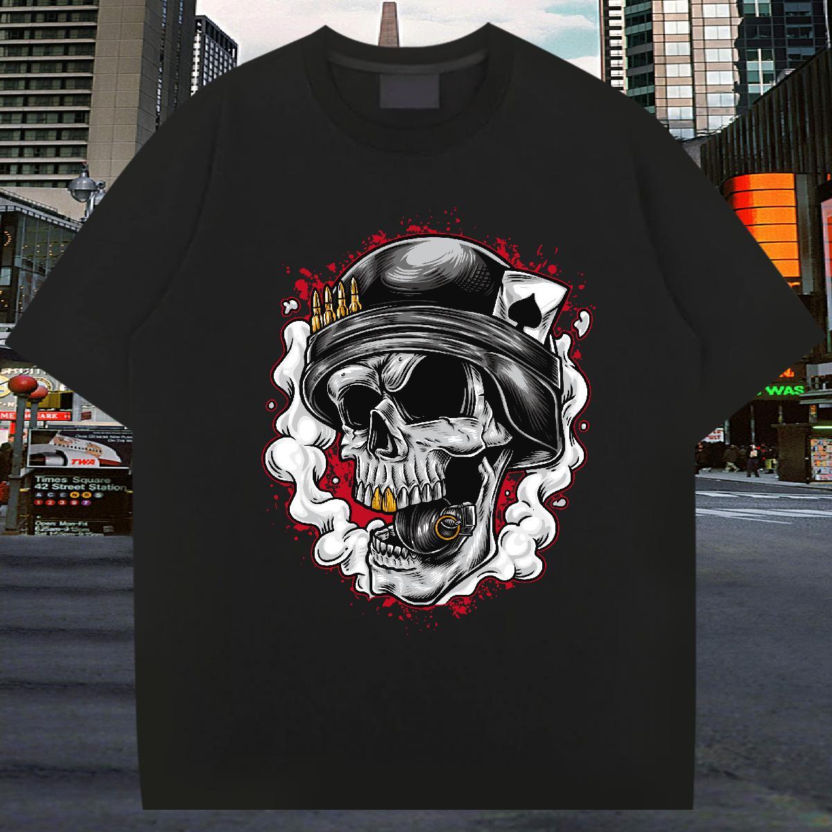 Popular T-Shirts for Men 230g Pure Cotton skull Hip Hop Custom Print Oversized Crew Neck Couples T Shirts 2024 Summer Tops Tees