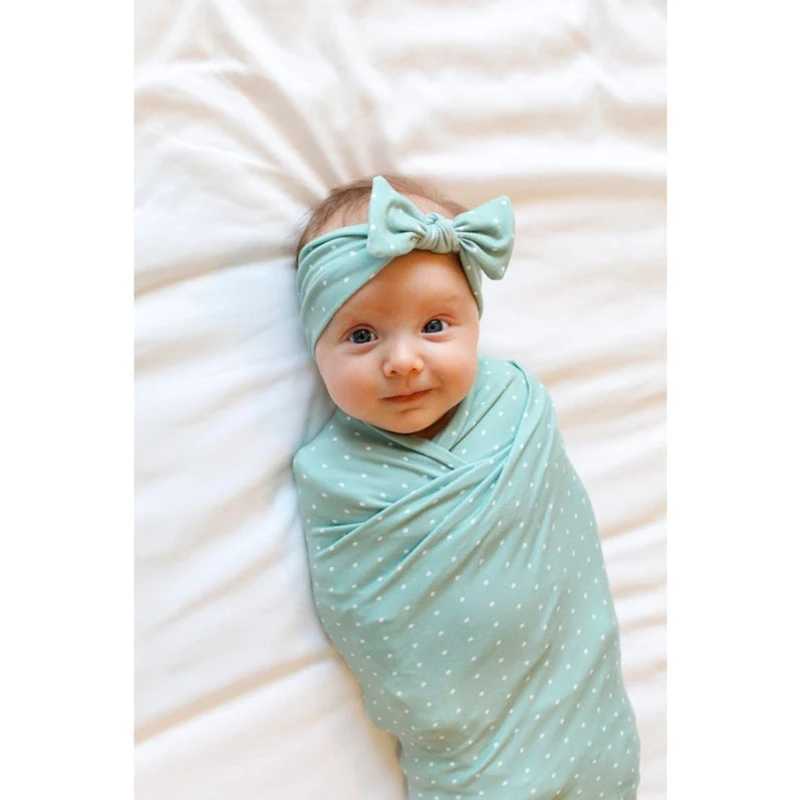 Newborn Receiving Blanket Bowknot Headband Set Baby Infant Cotton Sleeping Bag Swaddle Wrap Hairband M240824