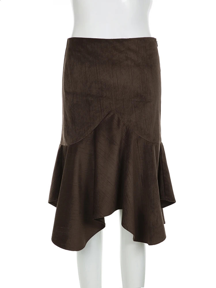 IAMSURE Casual Solid Asymmetrical Skirt Elegant Fashion Basic High Waisted Midi Skirts Women Autumn Spring Ladies 240824