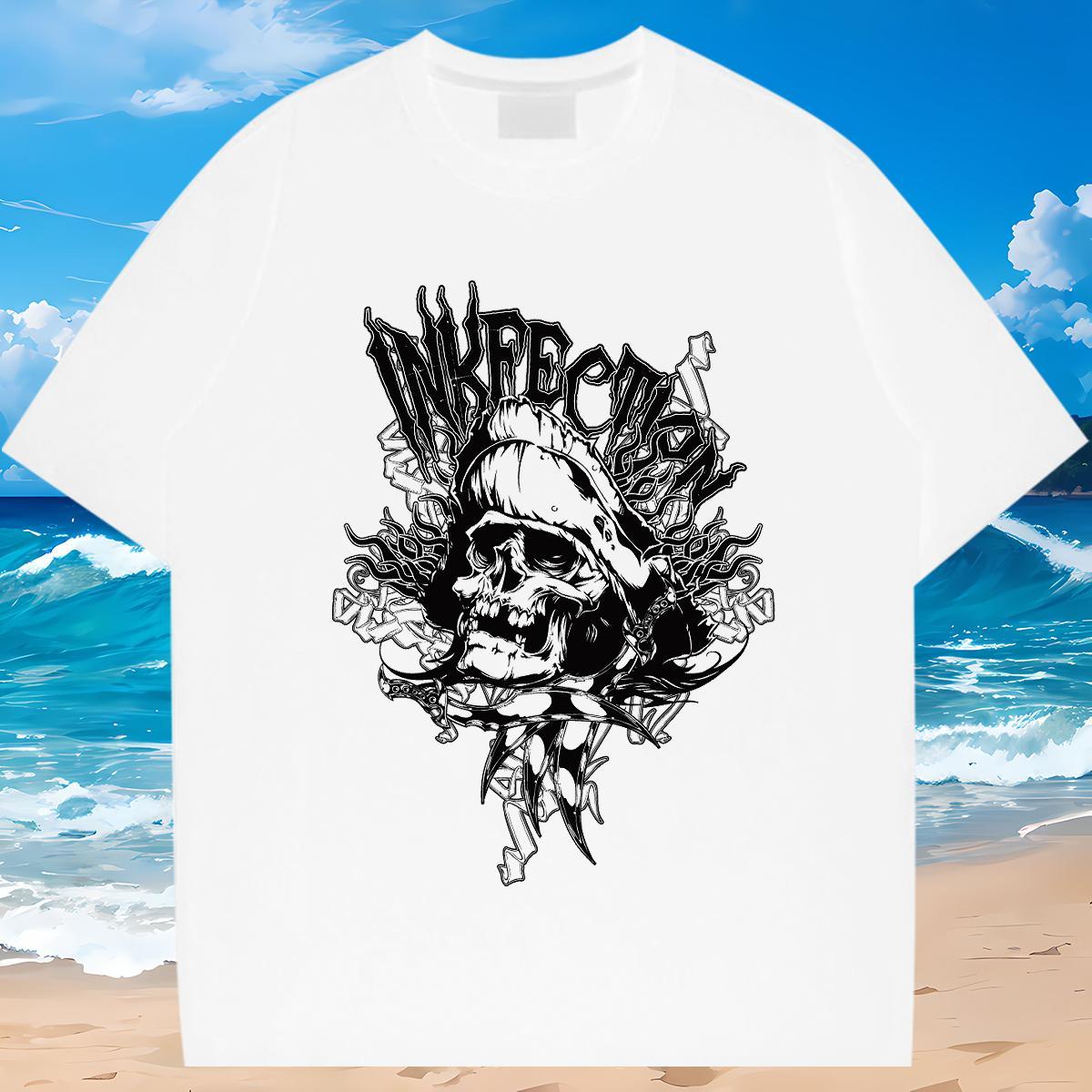 Classic T-Shirts for Men 230g Pure Cotton skull Summer Casual Customized Print Breathable Tshirts DIY Customized Tees Shirts