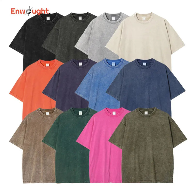 Solid color retro washed Tshirt street clothing oversized solid short sleeved Rerto top mens 100% pure cotton 240823