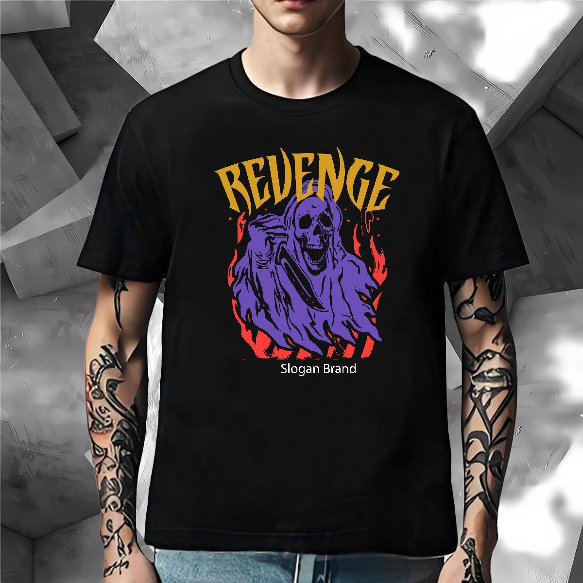 Loose Man T Shirts 230g 100% Cotton skull Casual Daily Wear Black Oversized O Neck Short Sleeves Men Tshirts DIY Top Tees