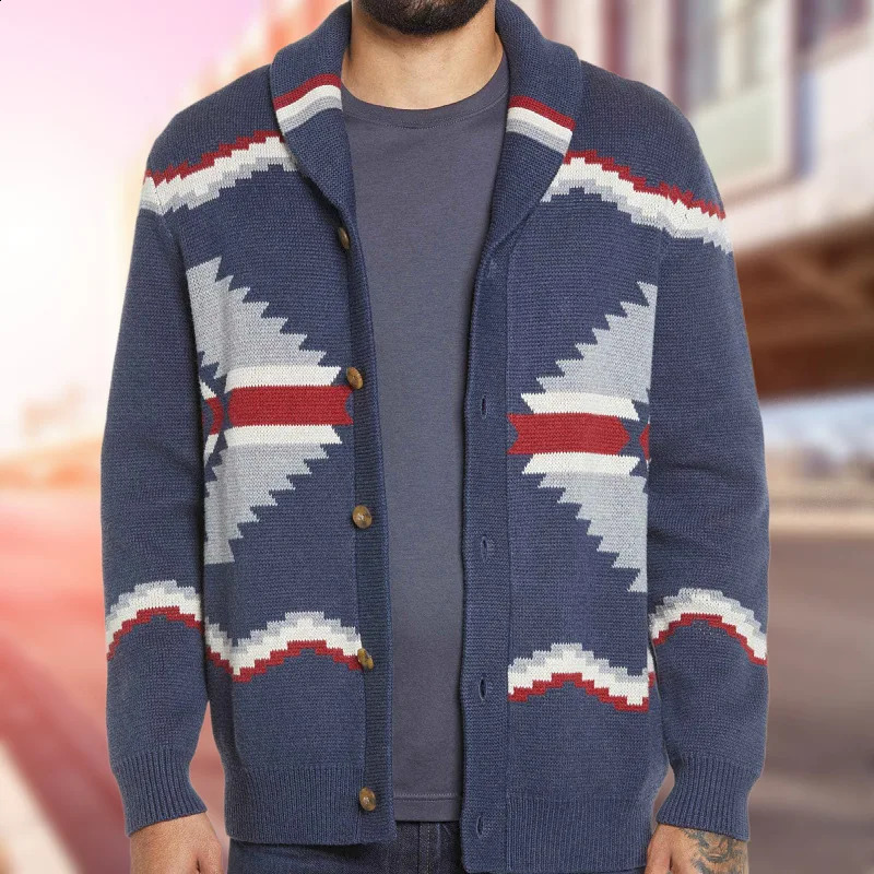 Mens fashion sweater autumn and winter jacquard knitted long sleeved cardigan woolen top 240824