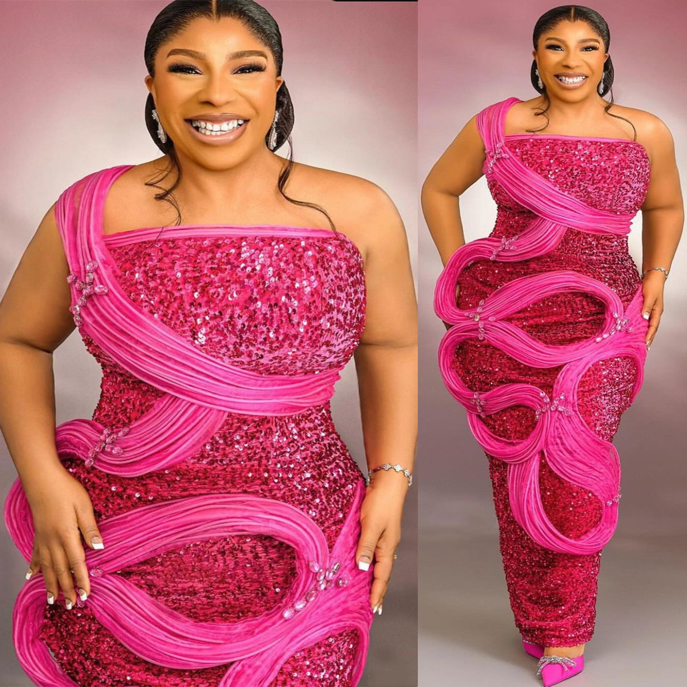 African Aso Ebi 2024 Fuchsia Mermaid Prom Dress One Shoulder Dresses For Special Occasions Rhinestones Evening Formal Party Birthday Second Engagement