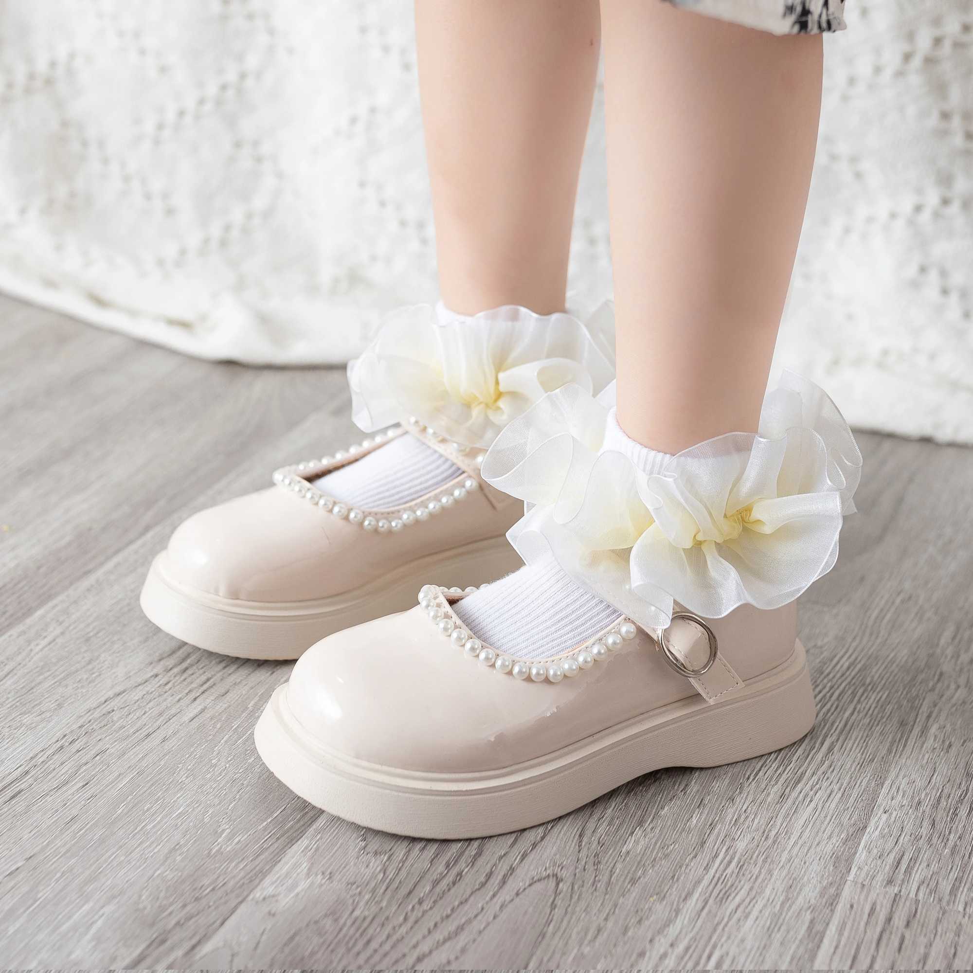 Rainbow - colored ruffled cotton socks childrens flanged dance socks princess cotton socks for students comfortable and breat CL240824