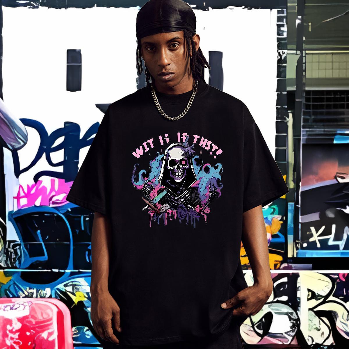 Loose T shirt 230g Cotton skull Summer Casual Graphic Breathable Men Clothes T-Shirt Fashion Designer Tees