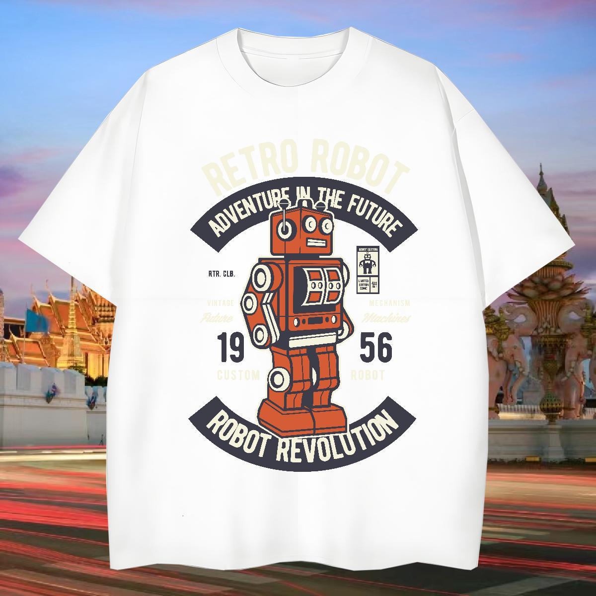 Popular Man T Shirts 230g Pure Cotton robot Casual Beach Custom Printed Short Sleeve O-Neck Mens Tshirts 2024 Clothes