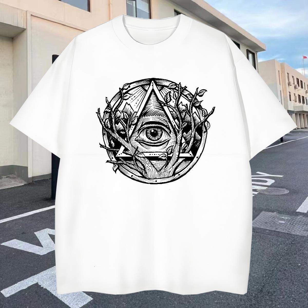 TOP Quality T Shirts Men 230g Pure Cotton eye of the devil Street wear Hip Hop Floral Print Breathable Crew Neck Tshirt for Man Woman 2024 Summer Tees