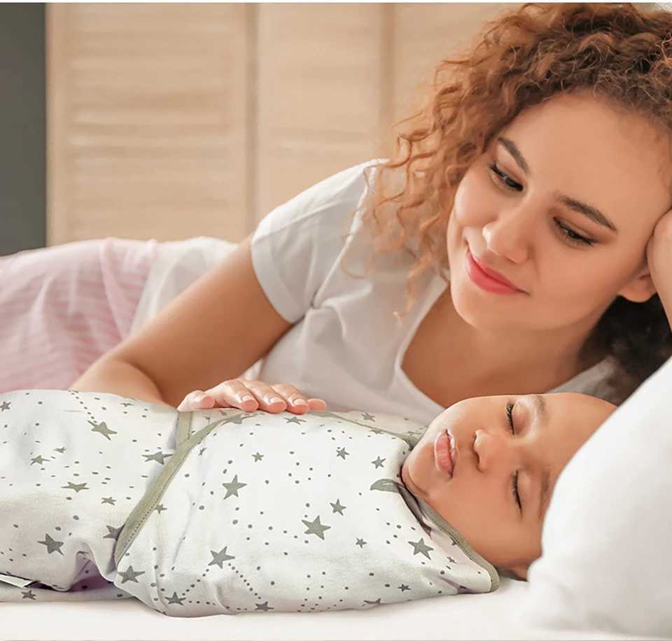 0-3M Newborn Baby Swaddle Wrap 100% Cotton Baby Sleeping Bag Stars Elephant Diaper Cocoon Swaddle Blanket Receiving Blankets M240824