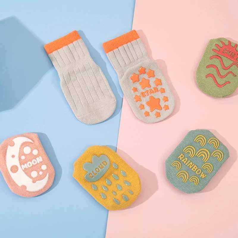 5 pairs of childrens socks solid color striped rubber anti slip newborn baby floor socks cotton girls baby socks CL240824