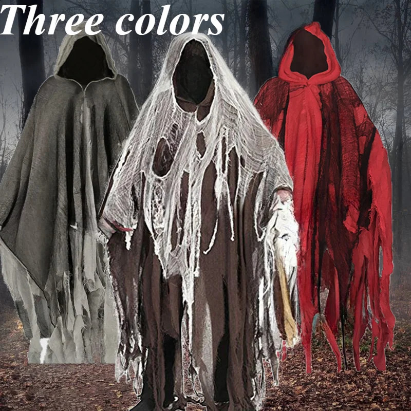 Halloween Ghost Dementor Role Playing Death Costume Gothic Horror Zombie Tattoo Hooded Death Party Prop Cloak 240824
