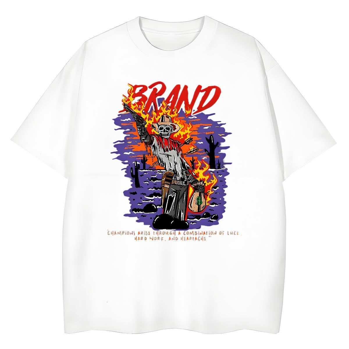 Soft T Shirts Men 100% Cotton 230g fire Casual Plus Size Custom Breathable Crew Neck Tshirts Wholesale Tops Shirt