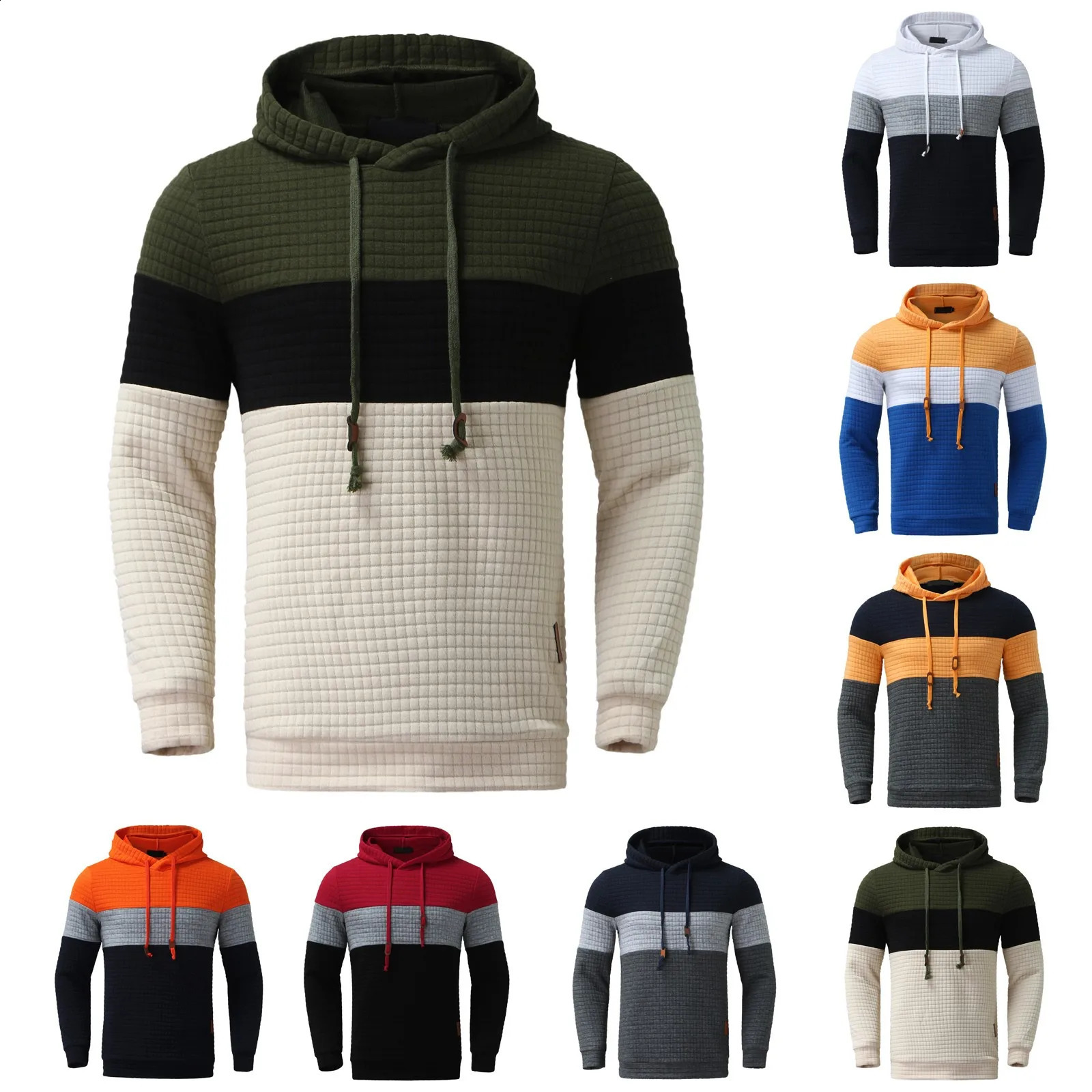 MenS Clothing MenS Autumn And Winter Color Matching Plaid Colorful Hooded Slim Sweater Hoodie Y2k Sweatshirts For Men Moletom 240823
