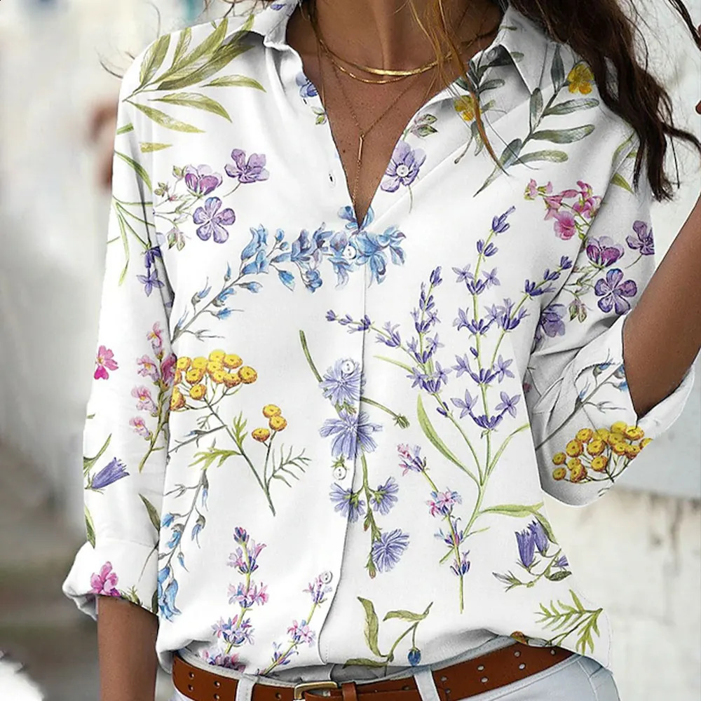 Womens Fashion 3D Polka Dot Printed Button Long-Sleeved Shirt Single Breasted Shirts Spring Summer Womens Blouses 240823