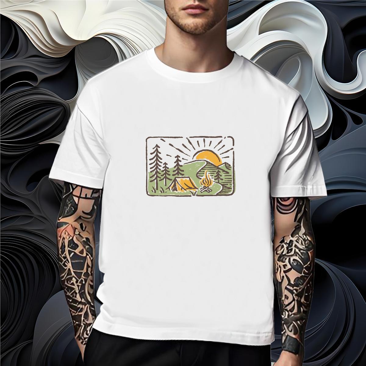 Cool Mens T Shirts 230g Pure Cotton mountains Street Graphic Breathable Short Sleeve Men Tops Tees Fashion Designer Tees Shirts