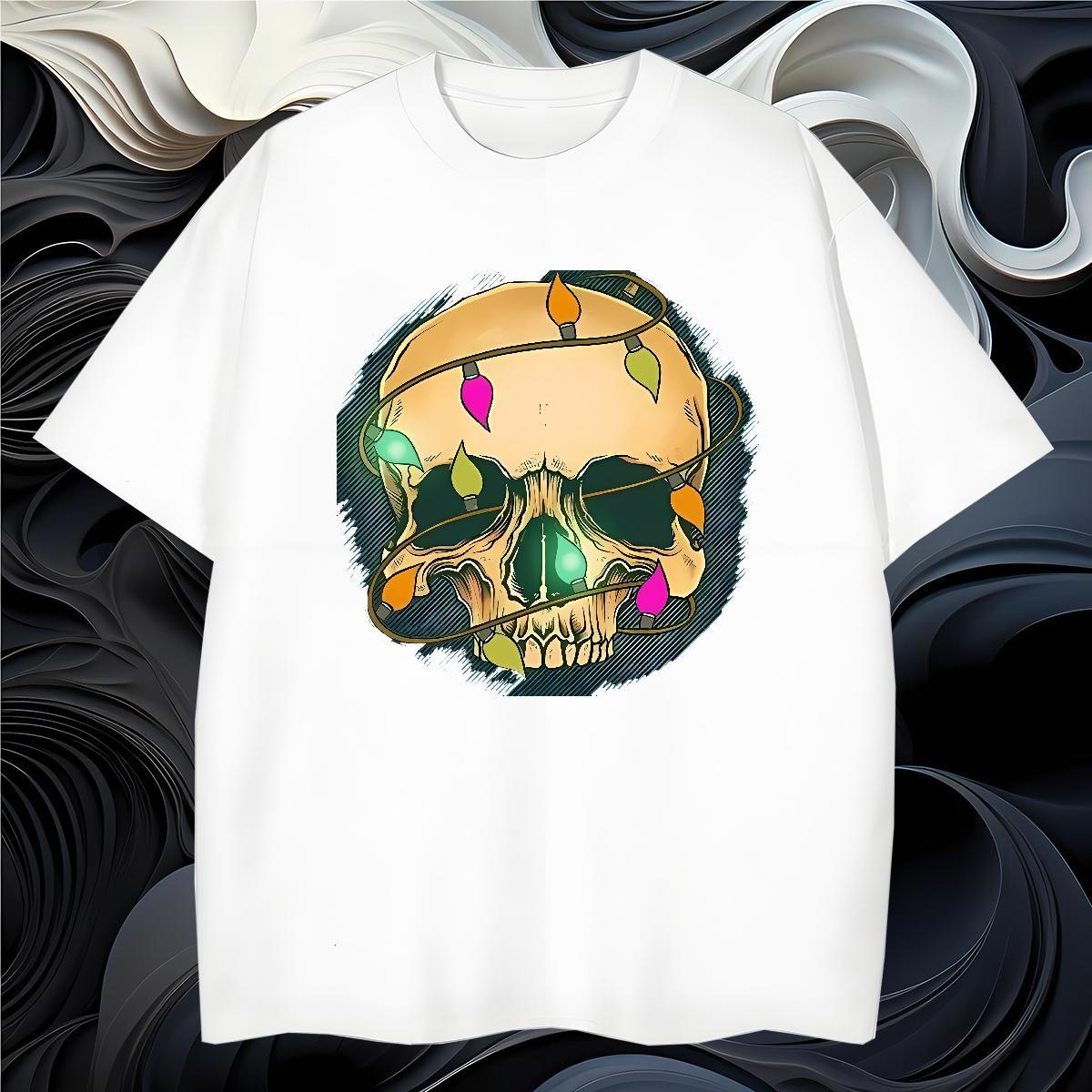 Classic T Shirts Men 230g 100% Cotton skull Spring Summer Skull Crew Neck Breathable Men Tees DIY Polos