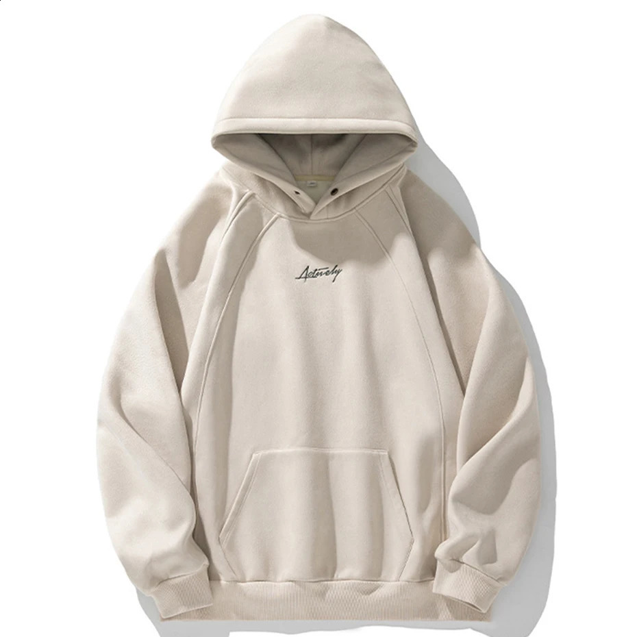 Mens Retro Suede Hoodie Loose Casual Pulling Sports Shirt Street Clothing Harajuku Super Hip Hop 240823