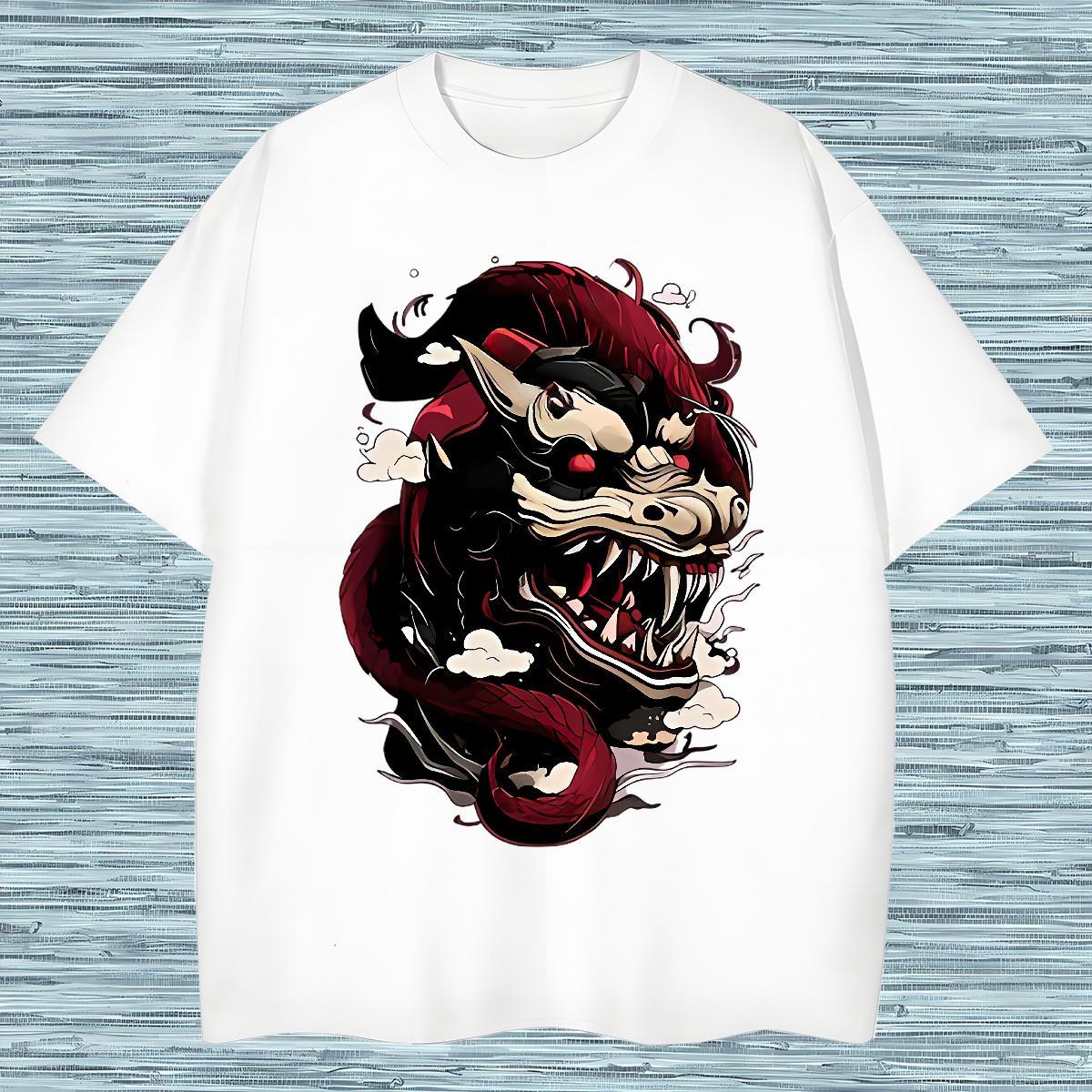 2024 DIY Men Tops Tees dinosaur Street 230g Pure Cotton Tees Shirts O Neck Short Sleeves Free Shipping Mens T Shirts Black Oversized