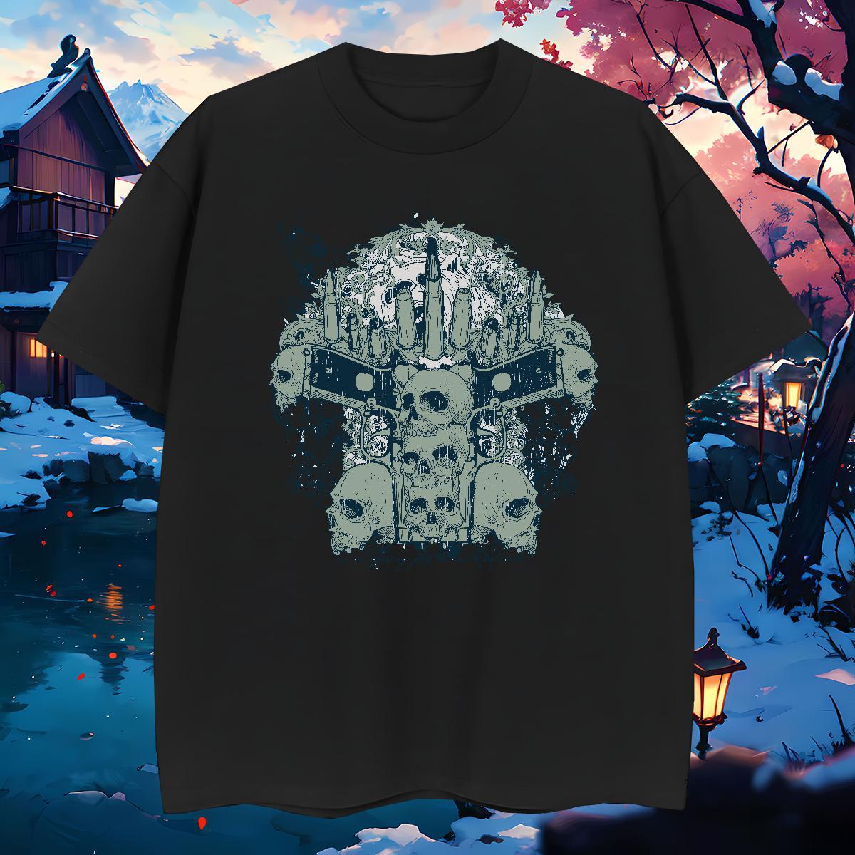 Loose T Shirt For Man 230g 100% Cotton skull Street wear Hip Hop Oversized Breathable Short Sleeve Men Tops Tees DIY Customized Clothings