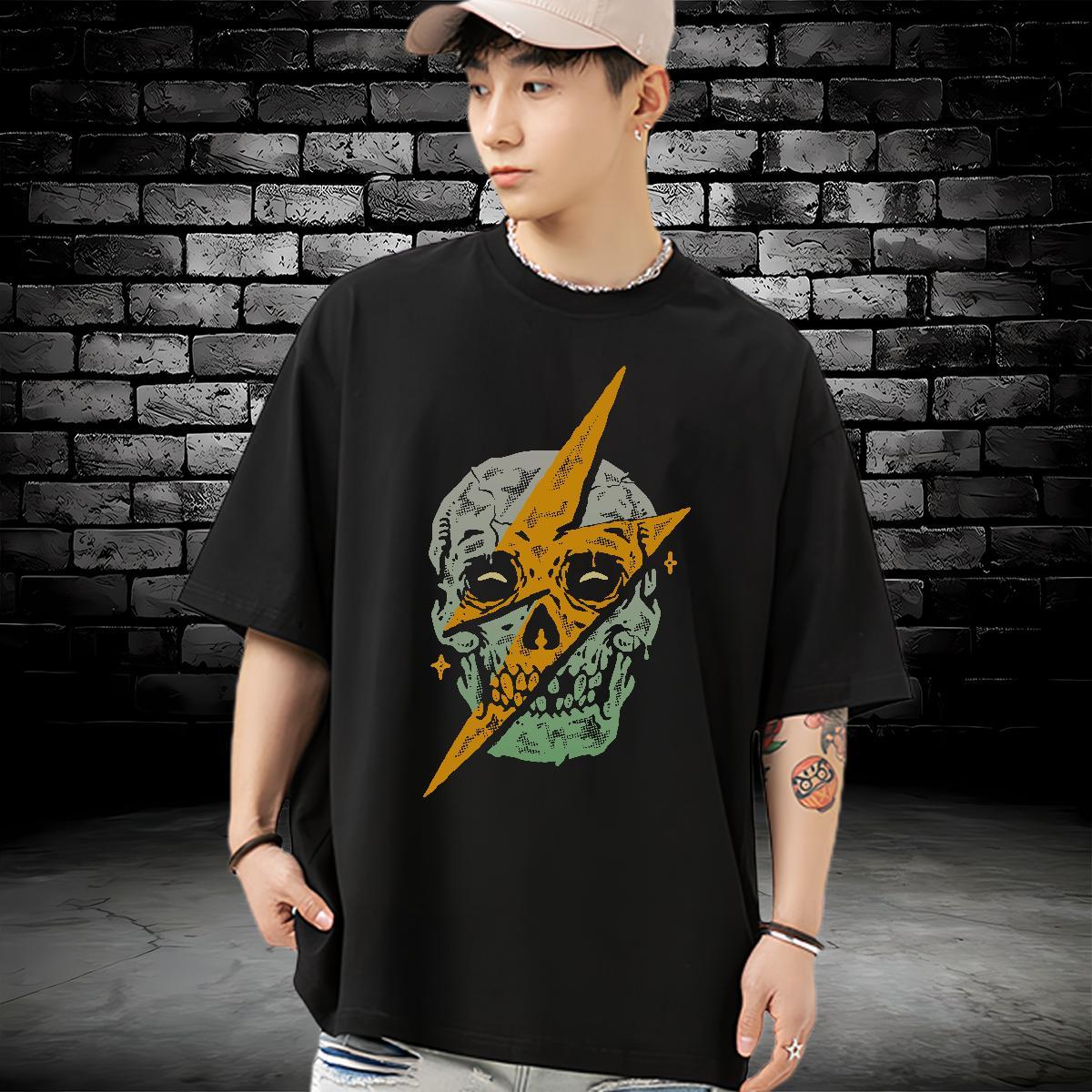 Free Shipping Mens T Shirts 230g Cotton skull Sport Graphic Breathable Soft Men Tops Tees 2024 Summer Polos