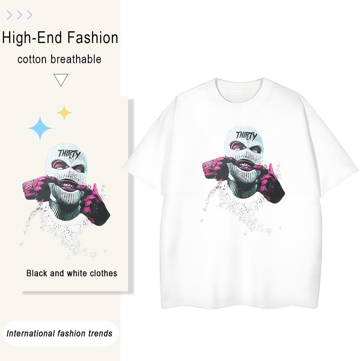 Wholesale T shirt 100% Cotton 230g portrait Hip Hop Street Custom Cartoon Crew Neck Breathable Couples T Shirts 2024 Summer Tops Tees