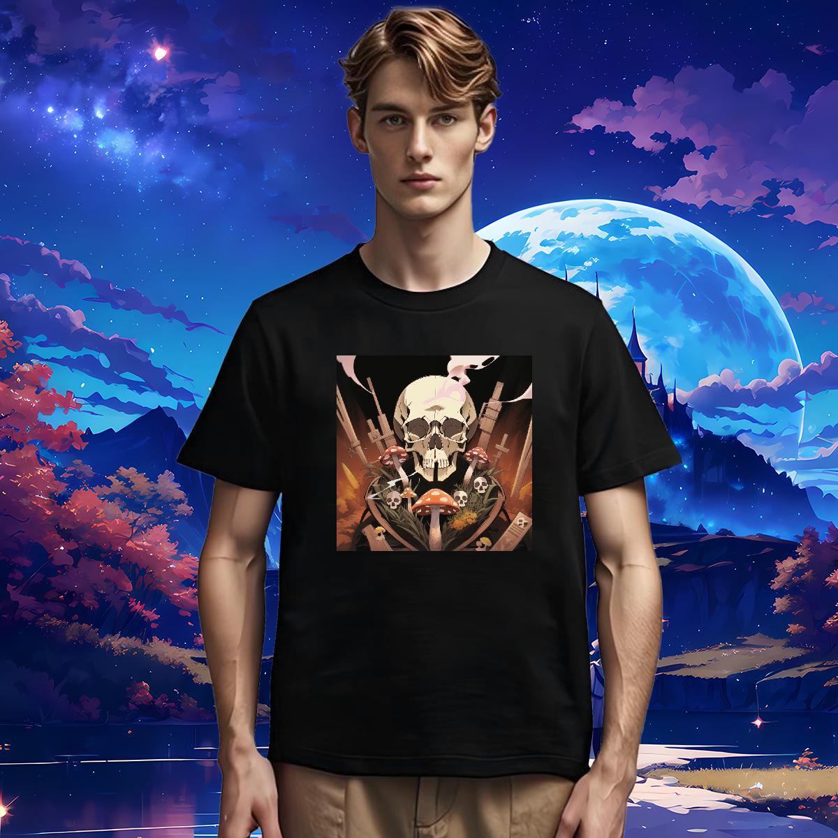 Loose T Shirt For Man 100% Cotton 230g skull Casual Beach Plus Size Cartoon Round Neck Short Sleeve Tshirt for Man Woman 2024 Tops