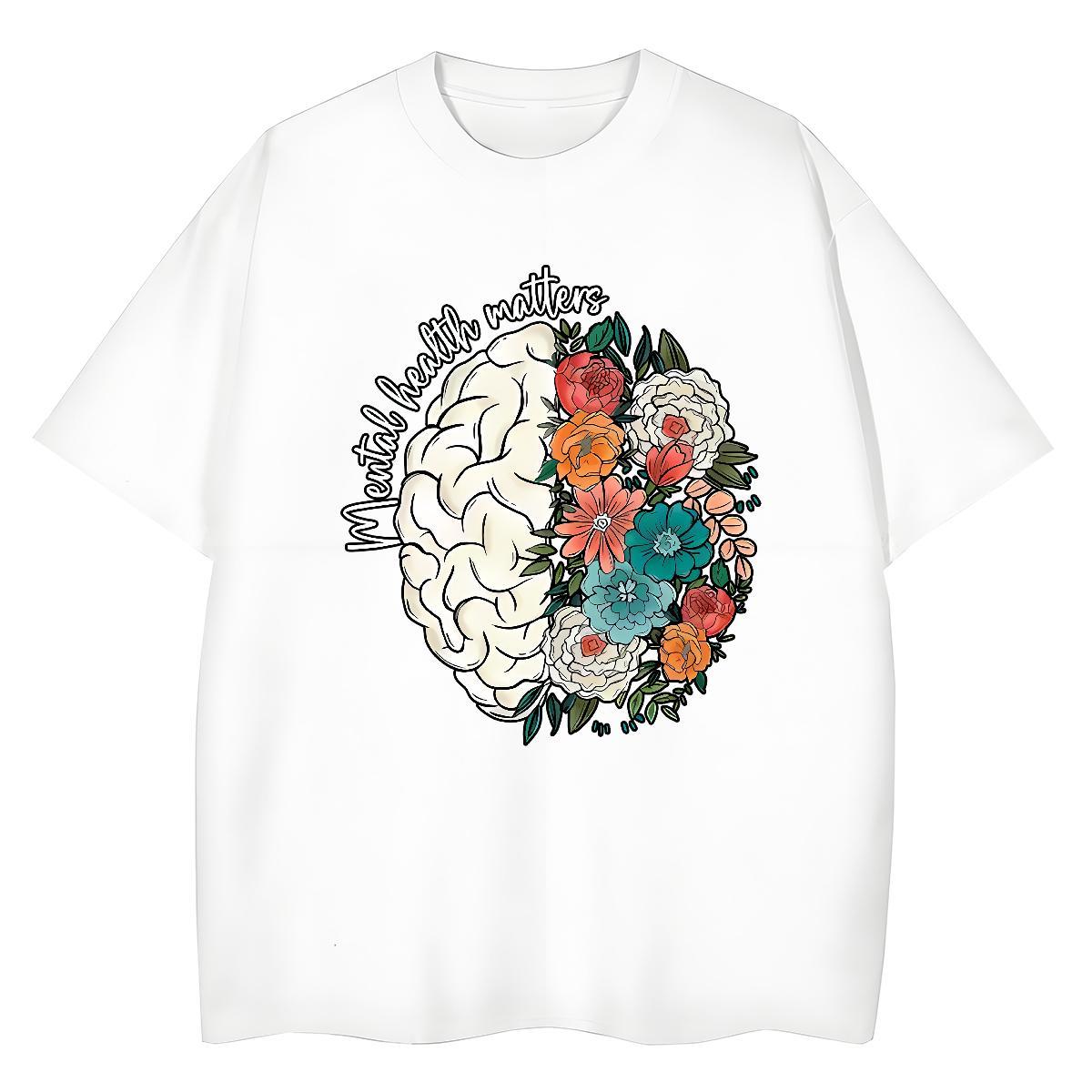Brand Couples T Shirts flower Street Casual 100% Cotton 230g Tops Crew Neck Breathable TOP Quality Man T Shirts Cartoon Print