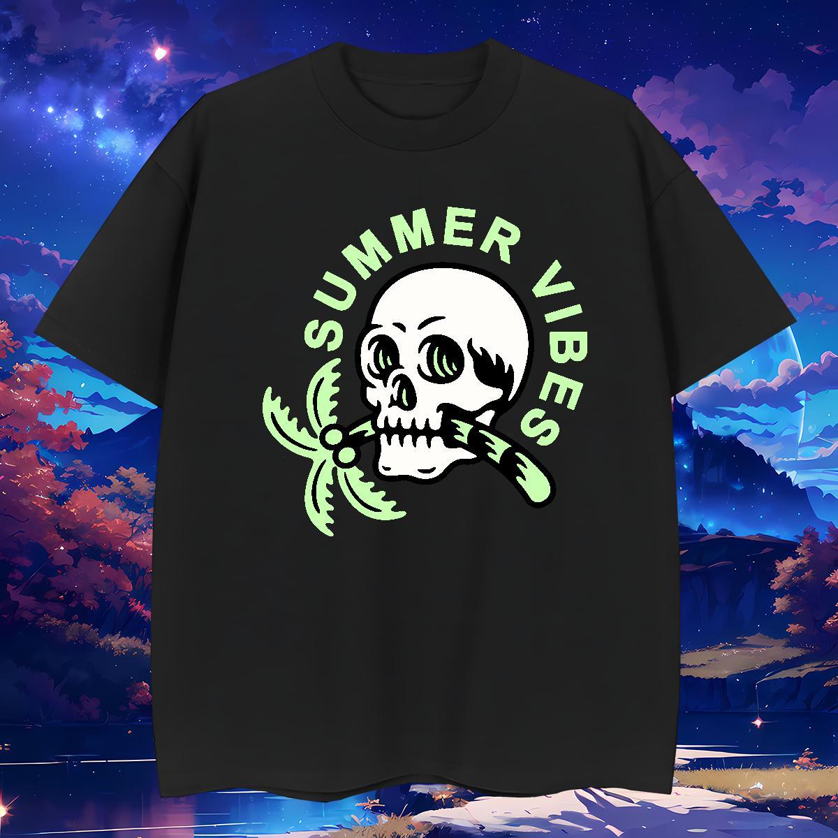 Popular T-Shirts for Men 230g 100% Cotton skull Casual DIY Pure Cotton Tshirt for Man Woman Fashion Clothings